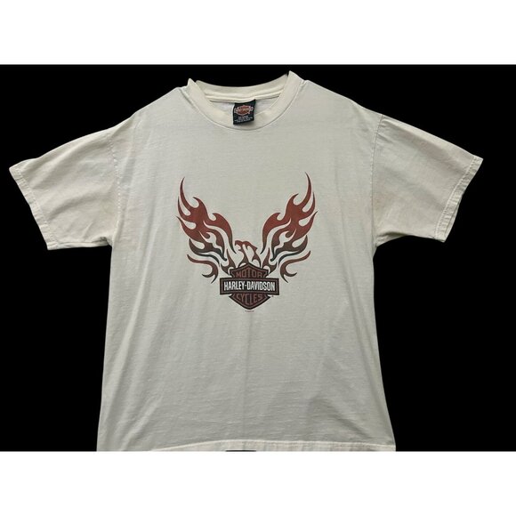 Harley-Davidson H-D White SS T-Shirt Flames & Cycle Seaford Delaware DE 2000 - Picture 3 of 7